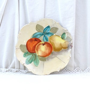 Vintage French Hand Painted Limoges Porcelain Decorative Wall Plate with Apples and Pear, Retro Charger Plate from France with Fruit Pattern