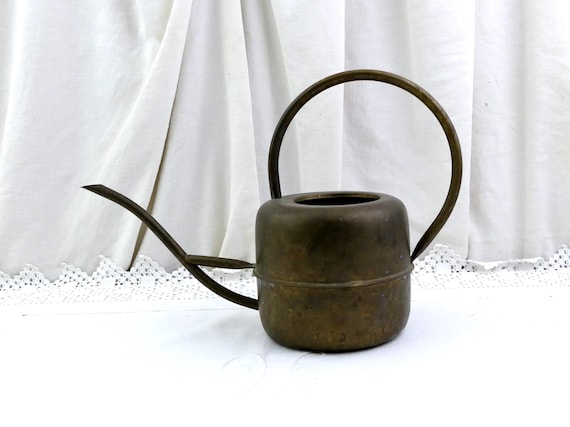 Vintage French Tarnished Brass Metal House Plant Watering Can, Vintage Rustic Country Plant Care Water Dispenser France, Interior Greenery