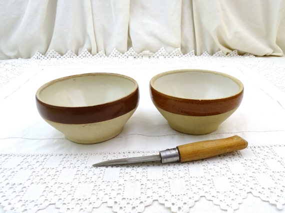 2 Small French Vintage Rillette Bowl from Sarthe, Retro Traditional Paté / Confit Dish from Western France, Country Farmhouse Kitchen Decor