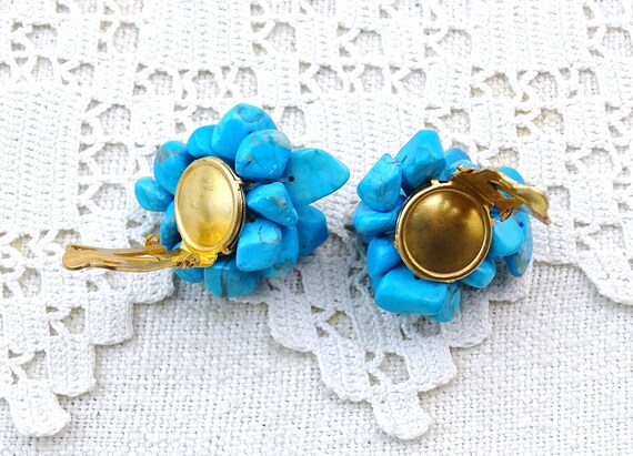 Vintage 1960s Clip on Earrings Imitation Turquois… - image 3