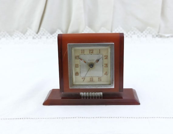 Antique French French Art Deco Apple Juice and Root Beer Bakelite Alarm Clock By Bayard, Retro 1930s Time Piece from France