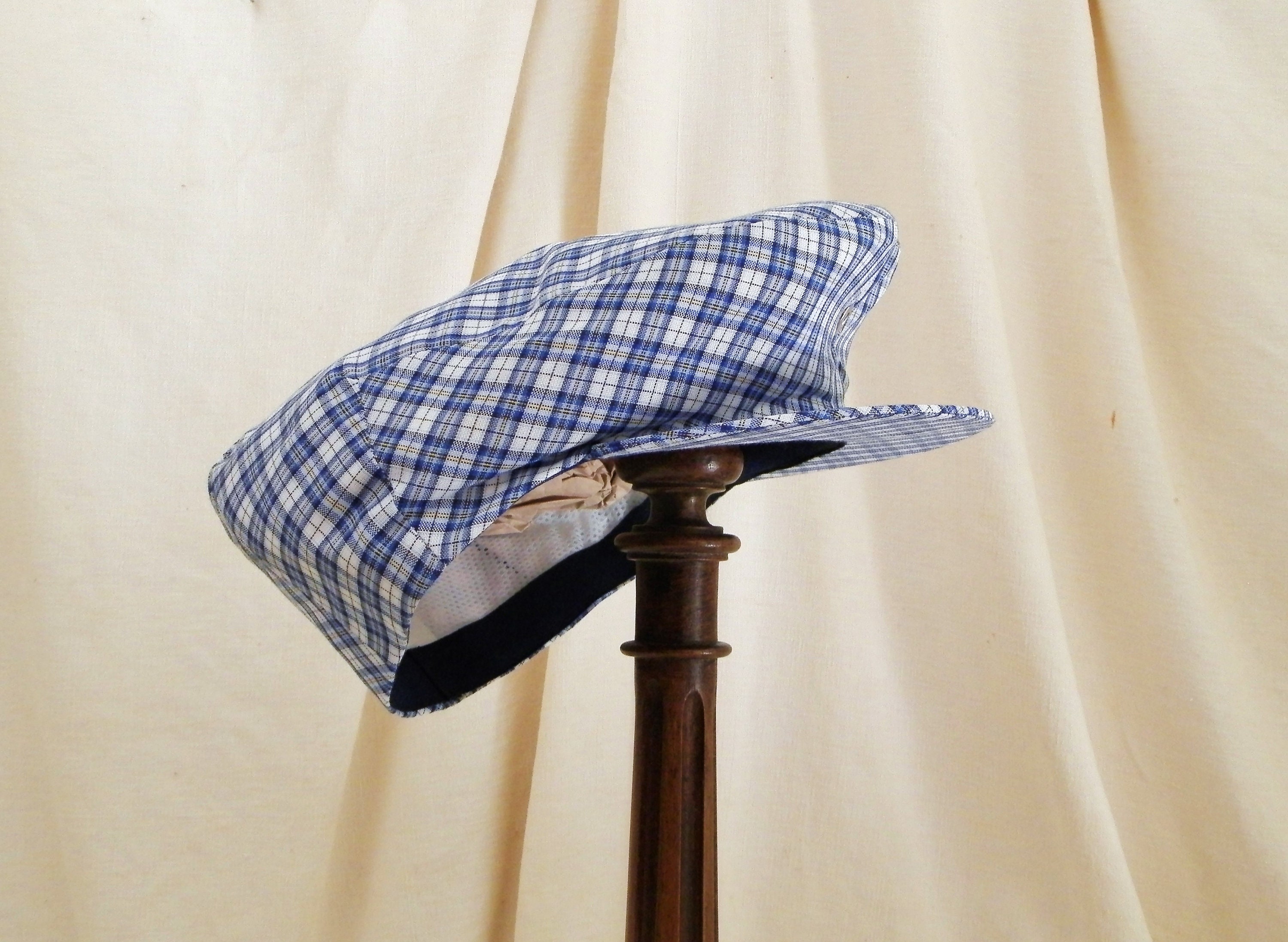 Vintage French Unused Cotton Blue and White Chequered Pattern Sport ...