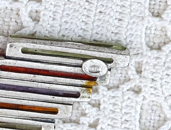 Vintage Sterling Silver Mounted Rectangular Rainb… - image 6