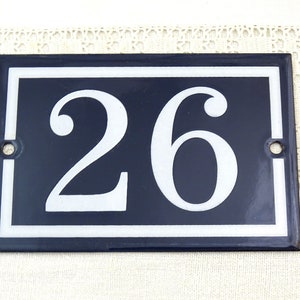 Vintage French Porcelain Enameled Metal House Sign in Blue and White Number 26, Enamelware Street Home from France, Traditional Address Sign image 2