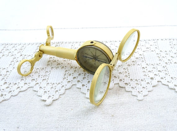 Antique French Compass, Mirror and Opera Glasses All in One with White Bakelite Frame La Parisienne, Vintage Victorian Gadget from France