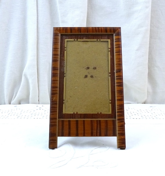 Antique French Wooden Rectangular Free Standing Wooden Portrait Frame with Glass, Vintage Photograph Table Top Wood Frame from France