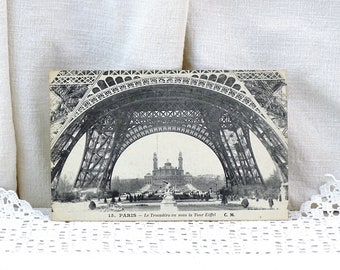 French Unused Antique Black and White Postcard the Base of the Eiffel Tower and Trocadero, Vintage Image Monument of Paris, Old Vacation