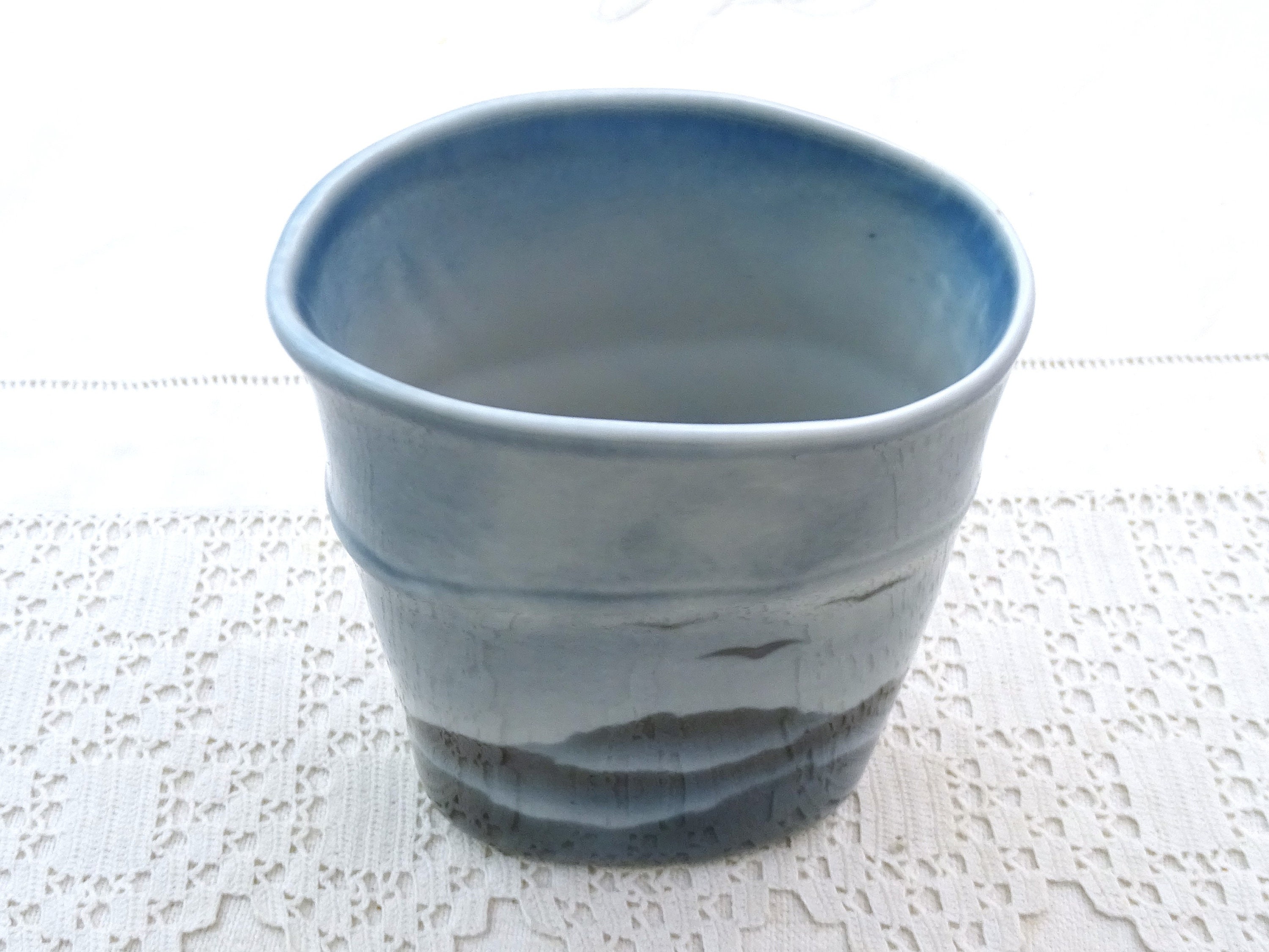 Vintage French Thin Vase by Porcelaine Virebent in Blue Vintage French Thin Vase by Porcelaine Virebent in Blue