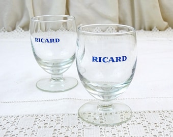 French Vintage Ricard Aperitif Stem Glasses, Retro Pastis Drinking from the South of France, Cote D'Azur Provencal Drinking Accessory