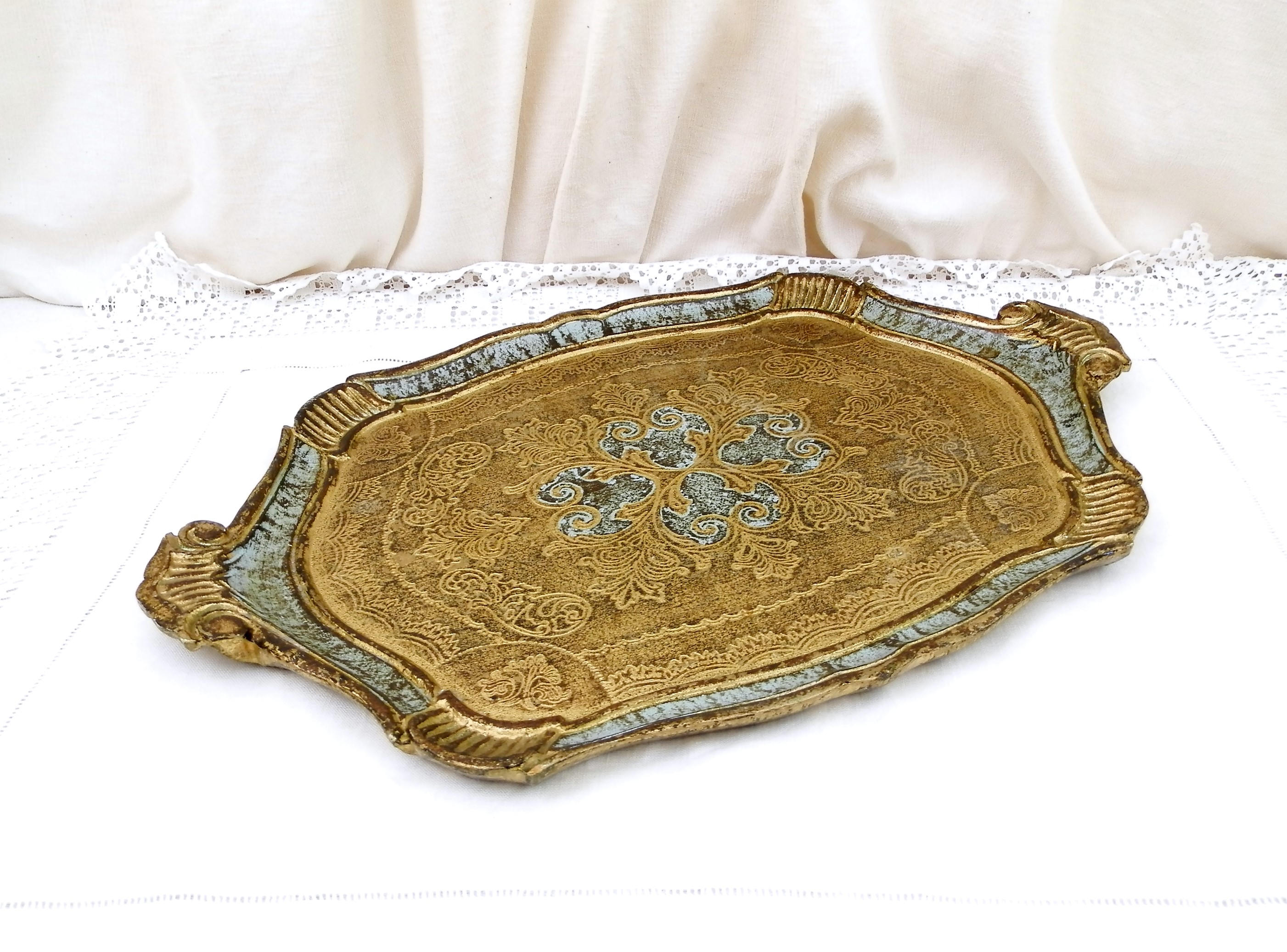 Vintage Florentine Style Serving Tray, Italian Gold and Sky Blue Gilt ...