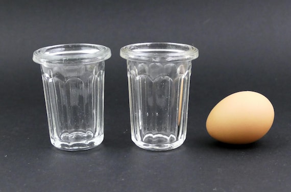 2 Antique French Miniature Thick Glass Jam Jar, Vintage Small Marmalade Container from France, Old Style Country Farmhouse Kitchen Curio