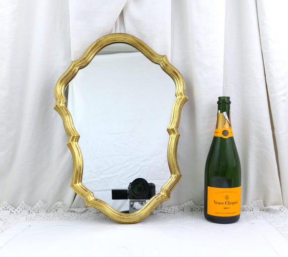 Vintage Mid Century Gold Gilt Famed Wall Mirror, Retro 1960s Gilded Golden Frame with Mirror, Shabby Chateau Chic Decor, Hollywood Regency