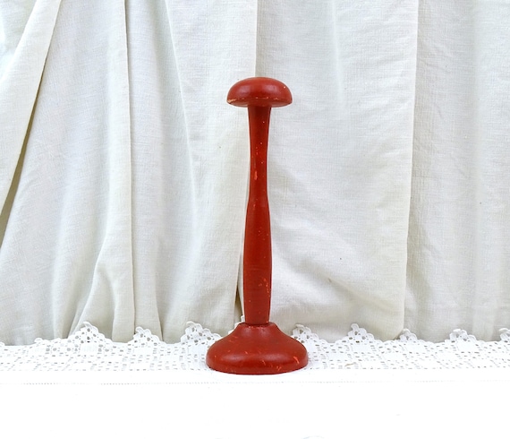 French Antique Turned Red Painted Wooden Hat Stand, Retro Milliners Shop Display Accessory France of Wood, Parisian Curio Brocante Decor