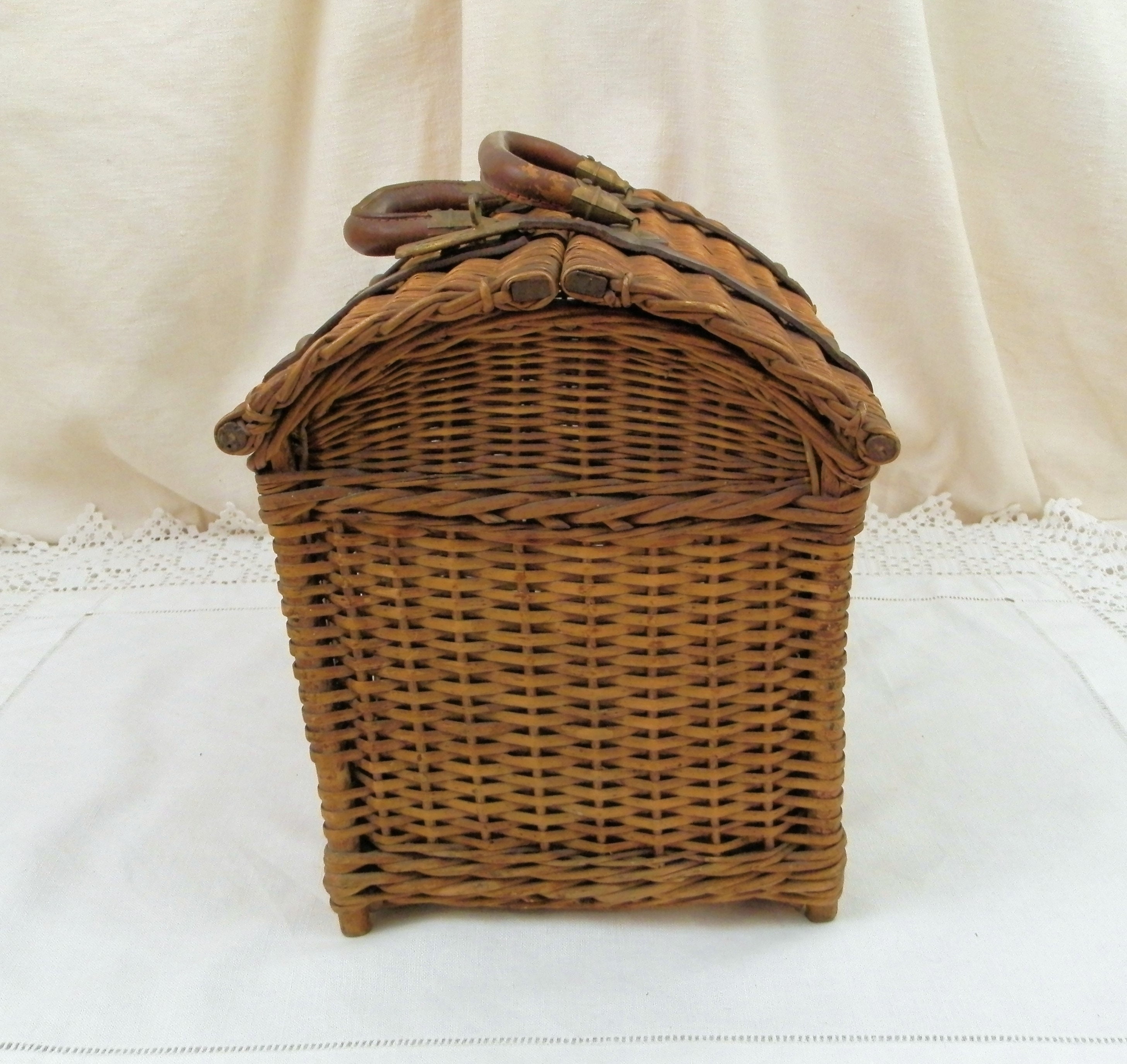 Antique French Wicker Picnic Basket by Champagne House Coste Folcher