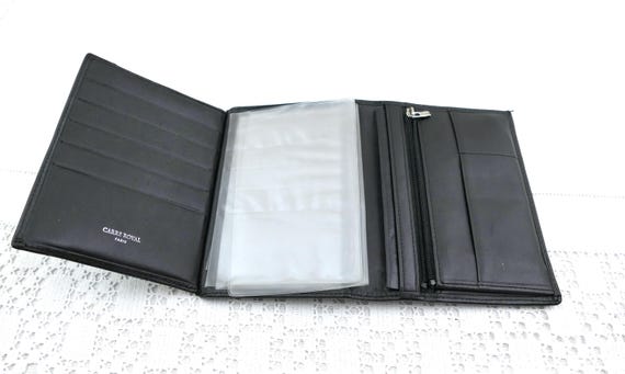 Vintage French Black Leather Large Wallet by Carre Royal, Retro Pocket Money Card Photo Holder from Paris France, Parisian Man Bag Accessory