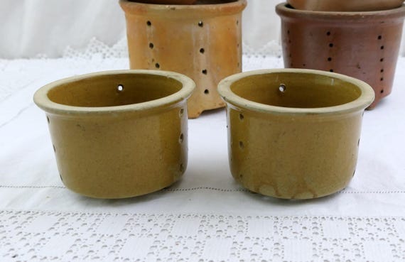 2 Antique French Pottery Cheese Strainer Mold from Western France, Vintage Rural Faisselle Drainer, Old Style Dairy Rustic Kitchen Decor