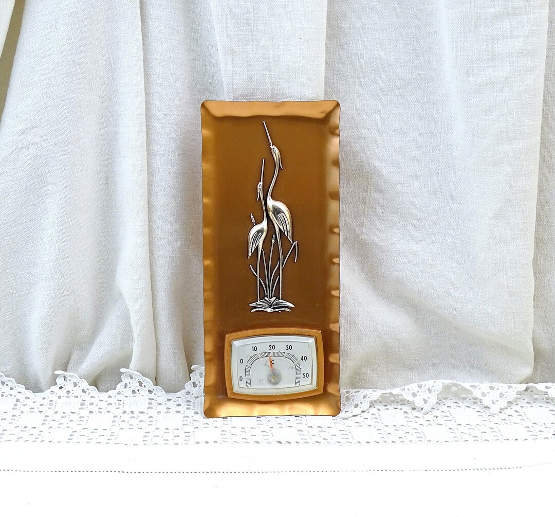 Vintage 1960s Wall Mounted Copper Sheet Barometer Decorated With Silver ...