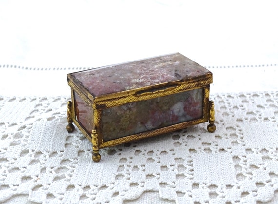 Small Antique 18th Century Moss Agate Snuff Box, Vintage Pill Box made of Polished Stone from 1700s, Beauty Spot Container, Scottish Stone