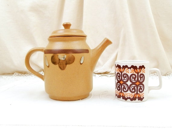 Vintage French Ceramic Sarreguemines 1960s /1970s  Mid Century Coffee Pot, Retro 60s Pottery Tea Pot from France, Kitchenware