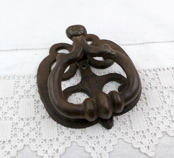 Large French Vintage Cast Iron Horseshoe Door Knocker, Heavy Rustic Forged Style Iron Hardware, Primitive Medieval Style Entryway Decor