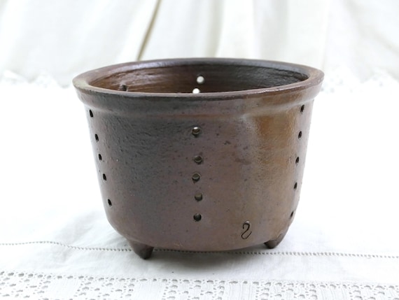 1 Large Antique French Diary Pottery Cheese Mold / Strainer, Ceramic Whey Faisselle Drainer, Primitive Cottage Farmhouse Kitchen Decor