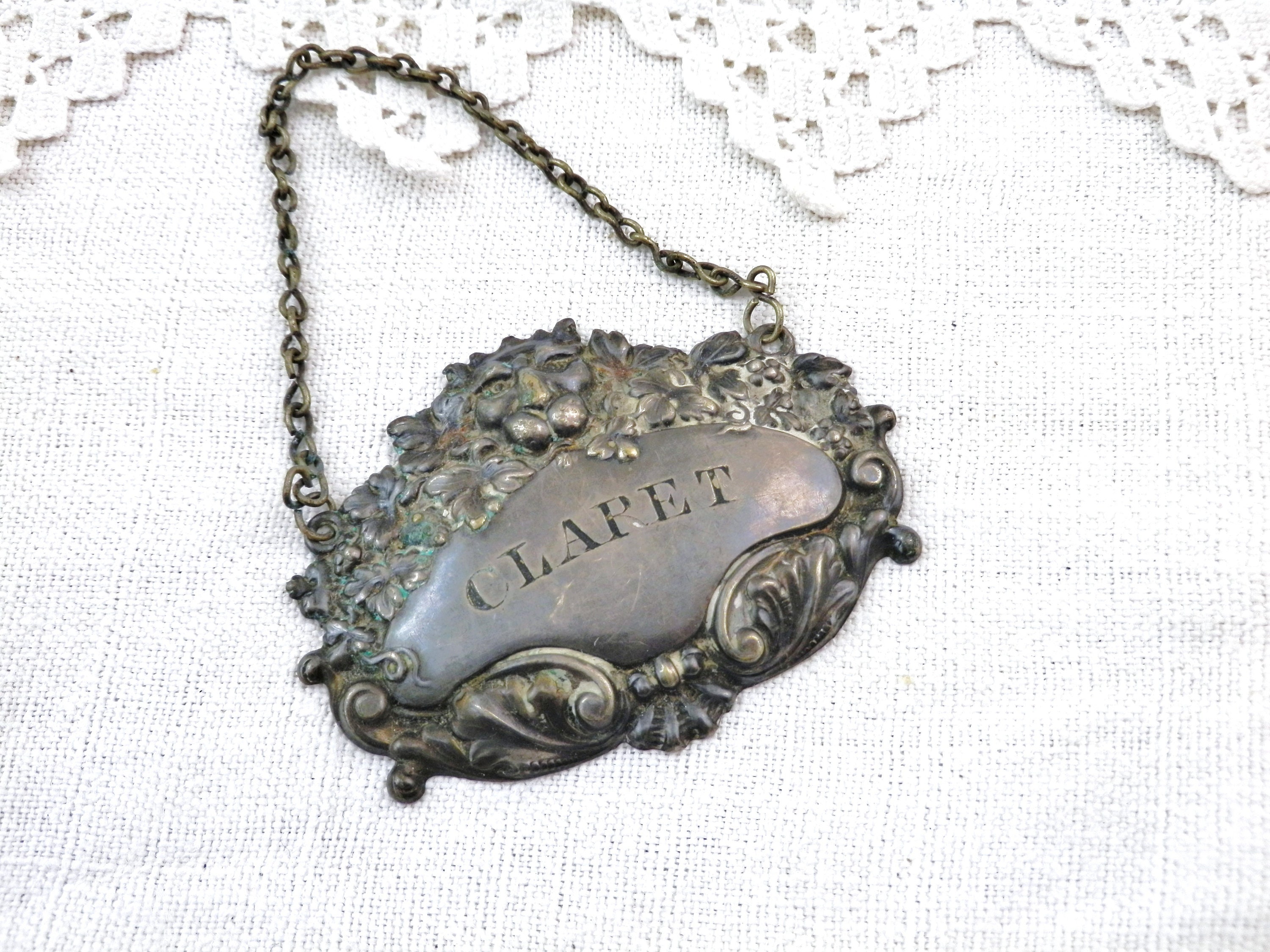 Ornate Metal Wine Bottle Tag On Chain Ornate Metal Wine Bottle Tag On Chain