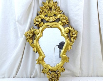 Antique French 19th C Baroque Carved Wooden Gold Gilded Ornate Wall Mirror, Vintage Baroque Rococo Decorative Gilt Looking Glass France