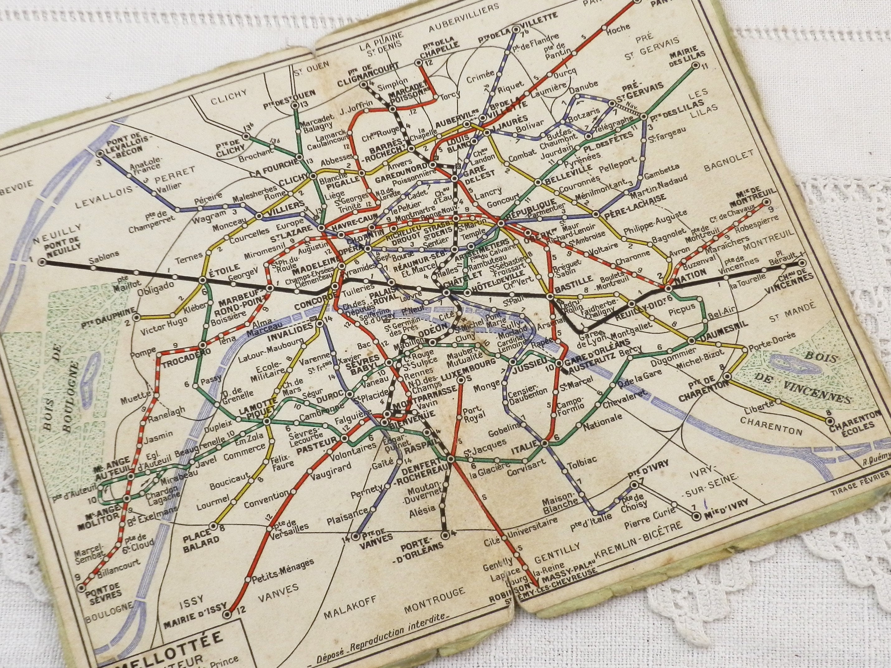 French Vintage 1943 Parisian Metro Plan by Mellottée, Retro Map of ...