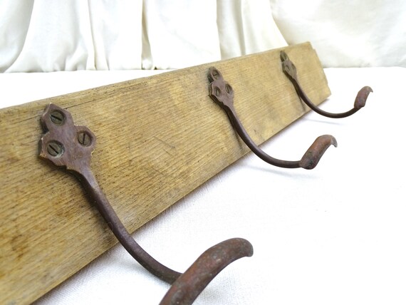 Antique French Wall Mounted Coat Rack With 3 Brass Hooks, Vintage Hat and Clothes  Hook With Wooden Mount From France, Victorian Home Decor 