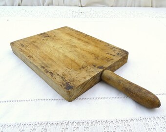 Small Antique French Rectangular Chopping Board with Handle, Vintage Country Style Kitchen Decor from Rural France, Cottagecore Cooking