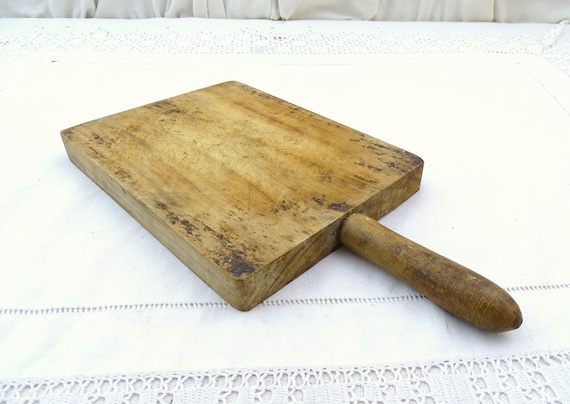 Small Antique French Rectangular Chopping Board with Handle, Vintage Country Style Kitchen Decor from Rural France, Cottagecore Cooking