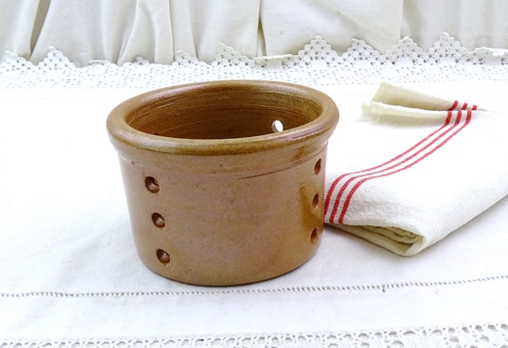 1 Antique French Diary Pottery Cheese Mold / Strainer, Ceramic Whey Faisselle Drainer, Primitive Cottage Farmhouse Kitchen Decor