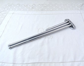 Vintage French Wall Mounted Art Deco Chrome Plated Swivel Towel Rack with 3 Rods, Retro 1930s Bathroom Silver Tone Towel Hanger from France