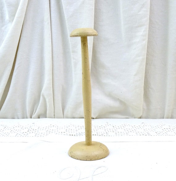 French Vintage 1940s Beige Painted Wooden Hat Stand, Retro Milliners Shop Display Accessory France, Parisian Curio Brocante Home Decor