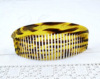 Long Antique French Early Celluloid 1900s Hair Piece, Vintage Plastic Head Accessory from France, Old Style Woman's Faux Turtle Shell Comb