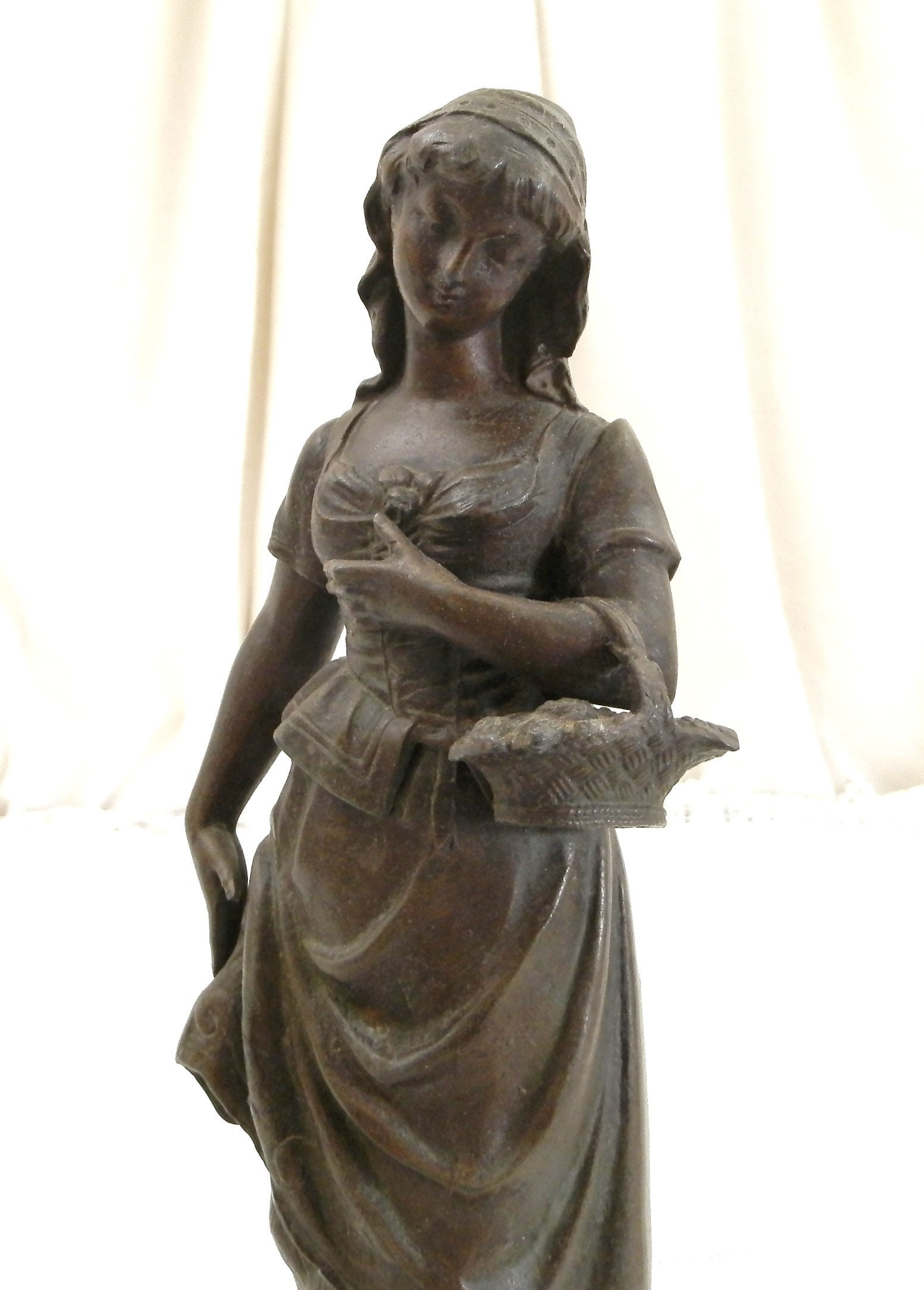 Antique 19th Century French Cast Iron Statue of Young Girl with Flower ...
