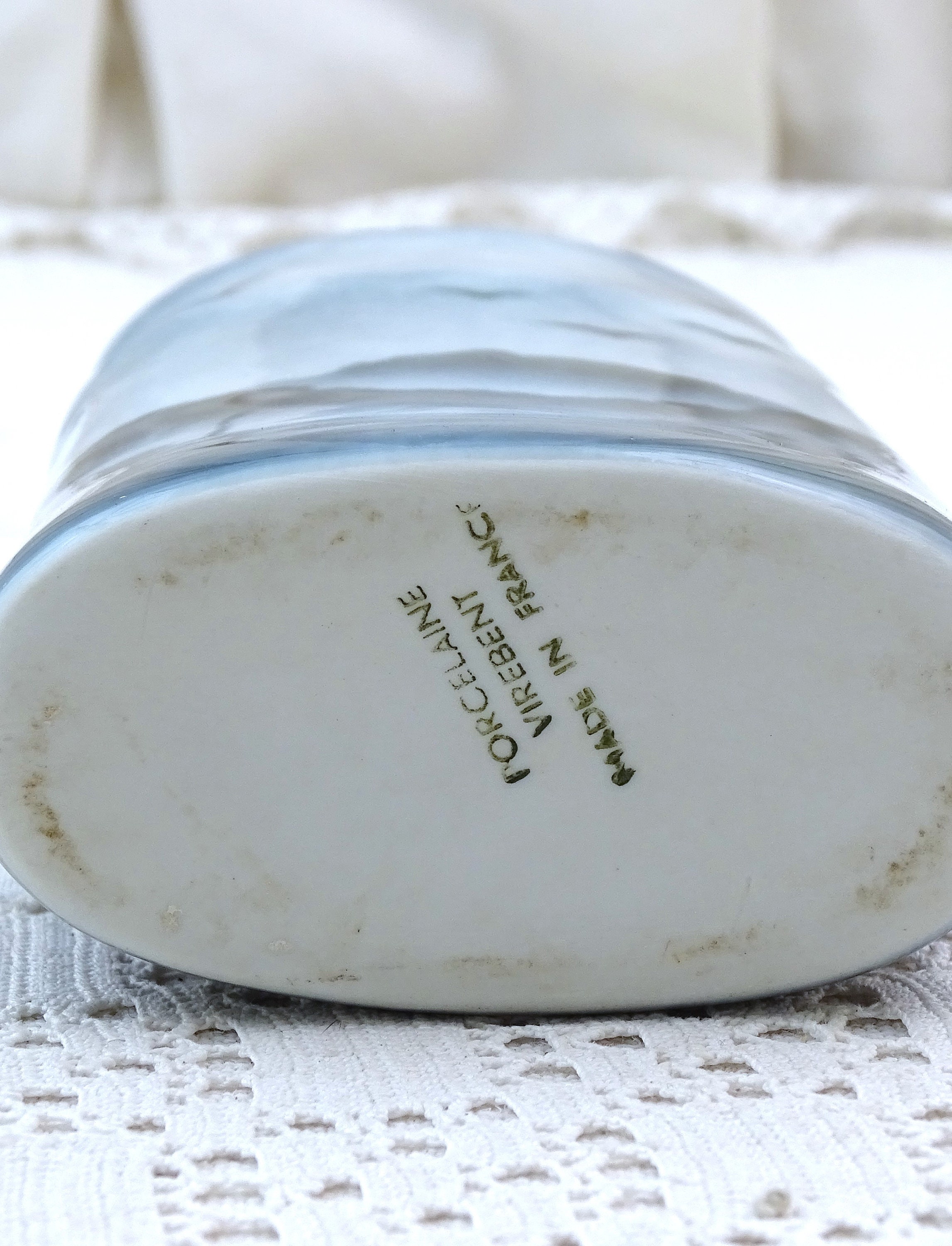 Vintage French Thin Vase by Porcelaine Virebent in Blue Vintage French Thin Vase by Porcelaine Virebent in Blue