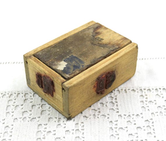 Small Vintage French Wooden Postal Box with Sliding Lid and Wax Seals, Retro Jewelry Container from France, Country Farmhouse Decor France