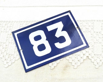 Vintage French Porcelain Enameled Metal House Sign in Blue and White Number 83, Enamelware Street Home France, Traditional Address Sign