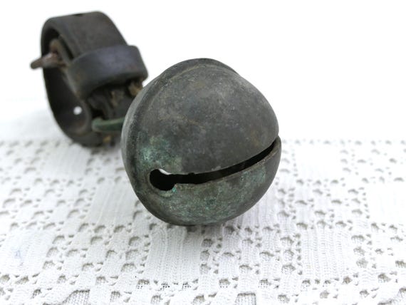Antique French Large Bronze Farm Horse Bell, Retro Round Metal Sleigh Bell from France, Vintage Collectible Chime, Jingle Bell Collection