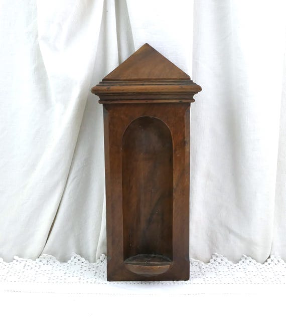 Antique French Carved Solid Wooden Alcove for Small Statue, Retro Stand made of Wood for Statuette from France, Religious Altar Accessory