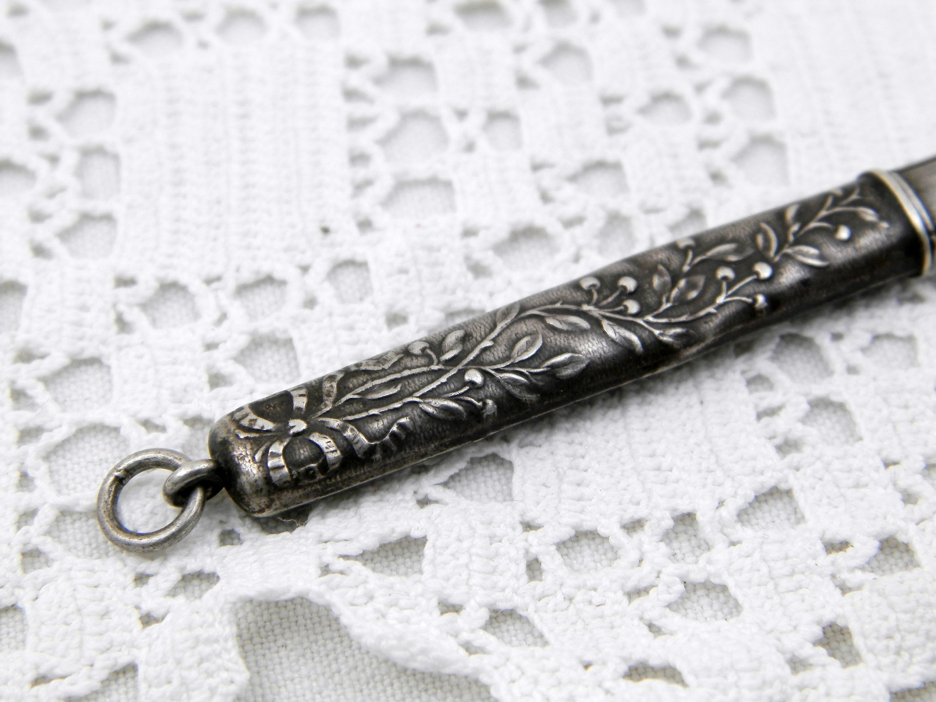 Antique French Silver Pendant Pencil Holder, Precious Metal Pen Case for a Necklace, Victorian
