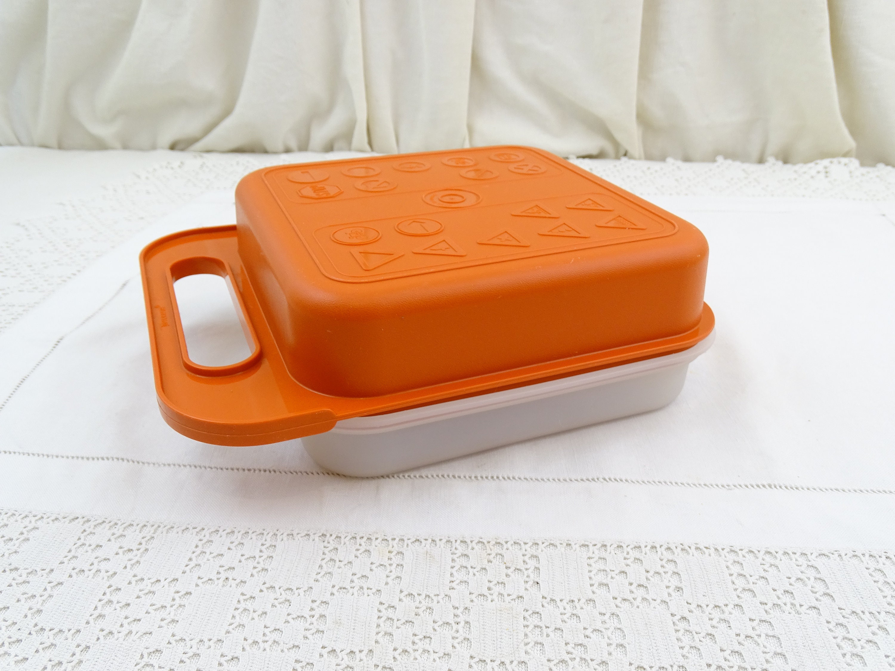 Vintage French Tupperware Bright Orange Lunch Box with Handle