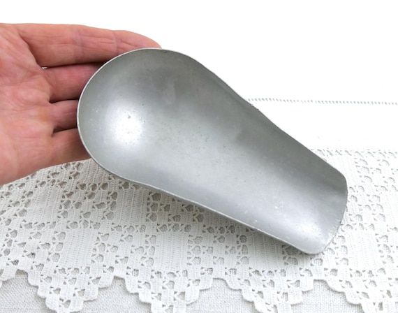 Vintage French White Metal Hand Scoop, Retro Shop Measuring Acccessory from France, Workshop Craft Tool