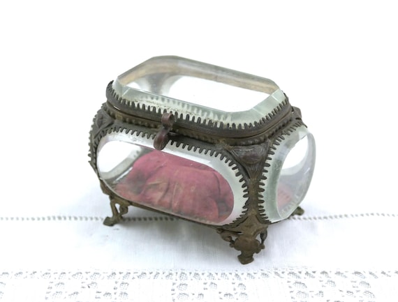 Antique Thick Beveled Glass Trinket Box, Vintage Parisian Style Ormolu Casket Jewelry Box France, Brocante Box Paris, Decorative Storage