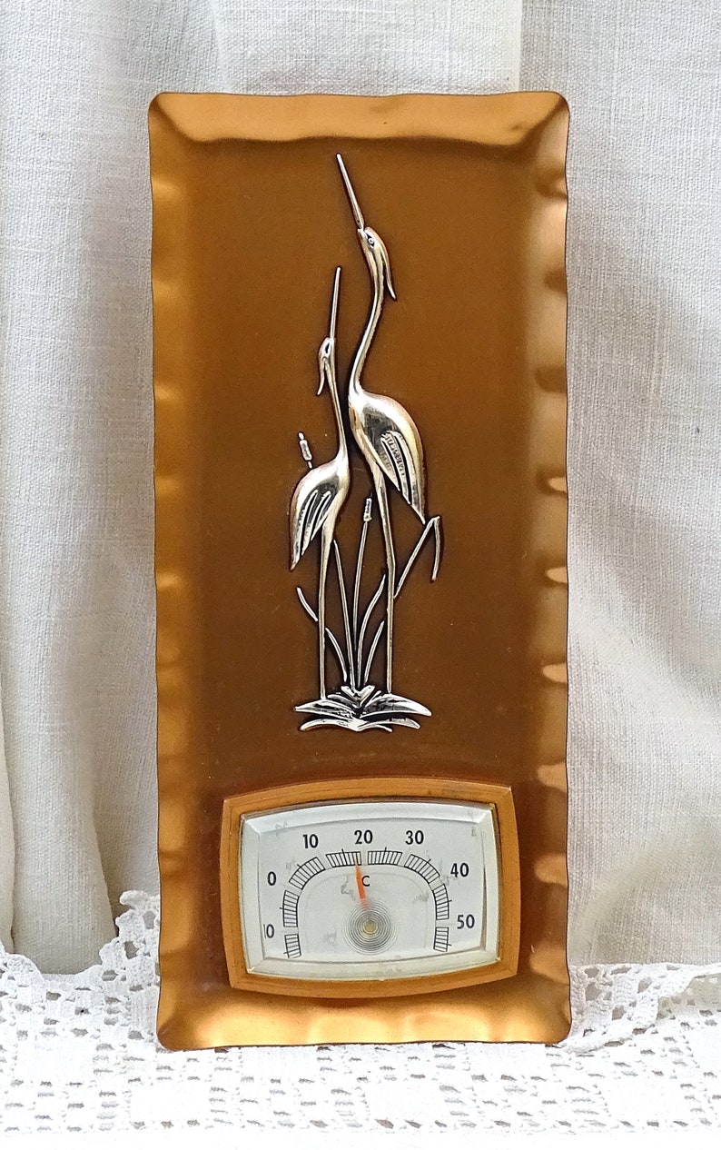 Vintage 1960s Wall Mounted Copper Sheet Barometer Decorated With Silver ...