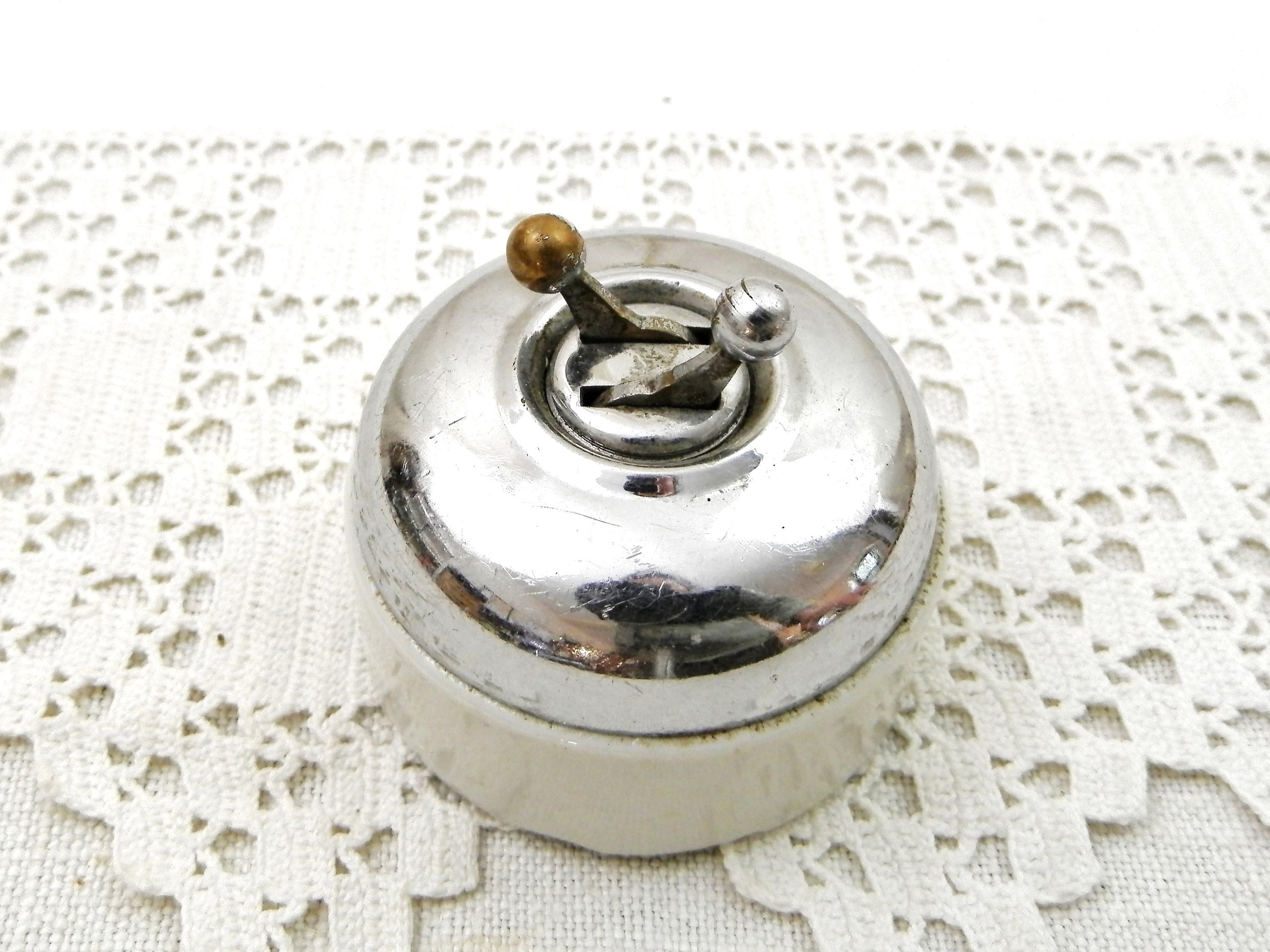 Vintage French 1920s Double Electrical Light Switch of Chrome and