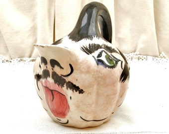 Jarra de agua vintage de mediados de siglo XX de San Marino Ceramica Titano con forma de cabeza de hombre y bigote italiano pintado a mano.