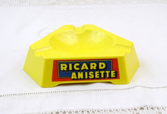 Vintage French Mid Century Bright Yellow Melamine Ricard Aperitif Promotional Ashtray, Retro 1960s Smoking Barware Accessory from France
