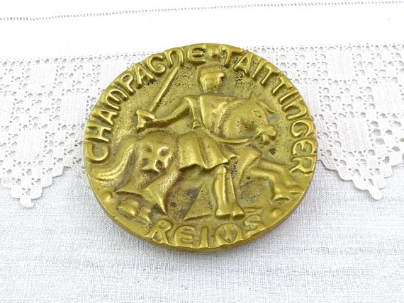 Vintage French Cast Bronze Tattinger Champagne Promotional Cast Bronze Trinket Dish, Retro Advertising Gold Tone Vide Poche Reims France